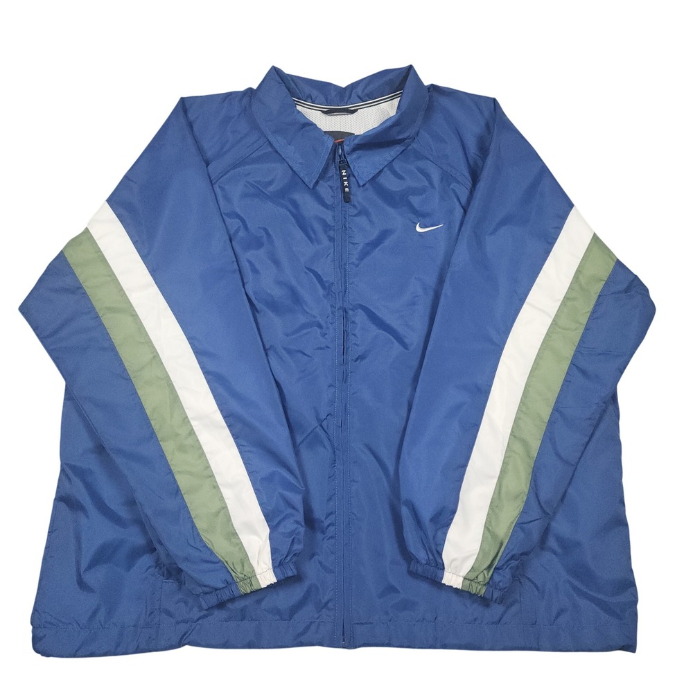 Vintage Nike Windbreaker Mens XL Blue Colorblock Spellout Swoosh Mesh Lined